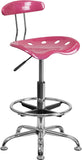 Vibrant Pink and Chrome Drafting Stool with Tractor Seat