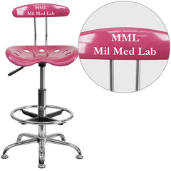Personalized Vibrant Pink and Chrome Drafting Stool with Tractor Seat