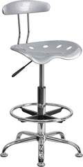 Vibrant Silver and Chrome Drafting Stool with Tractor Seat