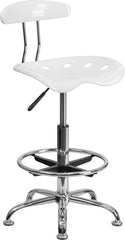 Vibrant White and Chrome Drafting Stool with Tractor Seat