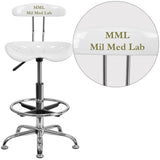 Personalized Vibrant White and Chrome Drafting Stool with Tractor Seat