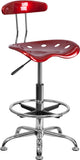 Vibrant Wine Red and Chrome Drafting Stool with Tractor Seat