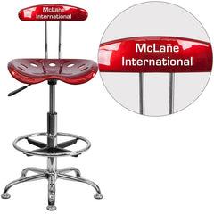 Personalized Vibrant Wine Red and Chrome Drafting Stool with Tractor Seat
