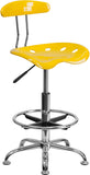 Vibrant Orange-Yellow and Chrome Drafting Stool with Tractor Seat