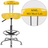 Personalized Vibrant Orange-Yellow and Chrome Drafting Stool with Tractor Seat
