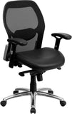 Mid-Back Black Super Mesh Executive Swivel Office Chair with Leather Padded Seat and Knee Tilt Control