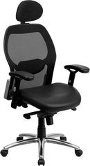 High Back Black Super Mesh Executive Swivel Office Chair with Leather Padded Seat and Knee Tilt Control