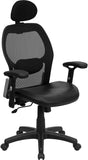 High Back Black Super Mesh Executive Swivel Office Chair with Leather Padded Seat