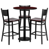 30'' Round Mahogany Laminate Table Set with 3 Grid Back Metal Bar Stools - Mahogany Wood Seat