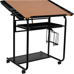 Adjustable Drawing and Drafting Table with Black Frame and Dual Wheel Casters