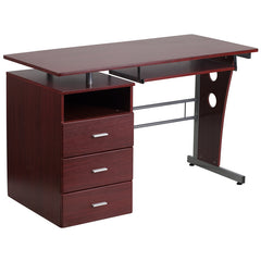 Mahogany Desk with Three Drawer Pedestal and Pull-Out Keyboard Tray