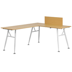 Beech Laminate L-Shape Computer Desk with White Frame Finish