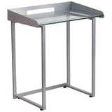 Contemporary Desk with Clear Tempered Glass and Silver Frame