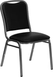 HERCULES Series Stacking Banquet Chair with Black Vinyl and 1.5'' Thick Seat - Silver Vein Frame