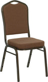 HERCULES Series Crown Back Stacking Banquet Chair with Coffee Fabric and 2.5'' Thick Seat - Gold Vein Frame