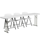 18'' x 96'' Plastic Folding Training Table with 3 White Plastic Folding Chairs
