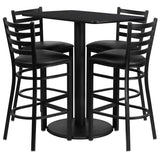 24'' x 42'' Rectangular Black Laminate Table Set with 4 Ladder Back Metal Bar Stools - Black Vinyl Seat