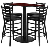 24'' x 42'' Rectangular Mahogany Laminate Table Set with 4 Ladder Back Metal Bar Stools - Black Vinyl Seat