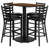 24'' x 42'' Rectangular Walnut Laminate Table Set with 4 Ladder Back Metal Bar Stools - Black Vinyl Seat