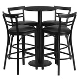 24'' Round Black Laminate Table Set with 4 Ladder Back Bar Stools - Black Vinyl Seat