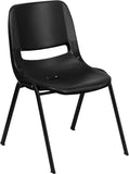 HERCULES Series 440 lb. Capacity Black Ergonomic Shell Stack Chair with Black Frame and 12'' Seat Height