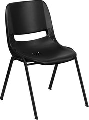 HERCULES Series 440 lb. Capacity Black Ergonomic Shell Stack Chair with Black Frame and 12'' Seat Height