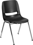 HERCULES Series 440 lb. Capacity Black Ergonomic Shell Stack Chair with Chrome Frame and 14'' Seat Height