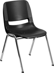 HERCULES Series 440 lb. Capacity Black Ergonomic Shell Stack Chair with Chrome Frame and 14'' Seat Height