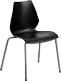 HERCULES Series 770 lb. Capacity Black Stack Chair with Lumbar Support and Silver Frame