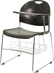 Black Plastic Chair with Left Handed Flip-Up Tablet Arm and Chrome Frame