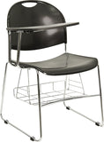 Black Plastic Chair with Right Handed Flip-Up Tablet Arm and Chrome Frame