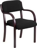 Contemporary Black Fabric Wood Side Chair with Mahogany Frame