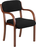 Contemporary Black Fabric Wood Side Chair with Walnut Frame