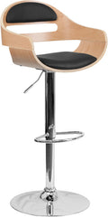 Beech Bentwood Adjustable Height Barstool with Black Vinyl Seat and Cutout Padded Back