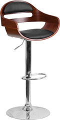 Walnut Bentwood Adjustable Height Barstool with Black Vinyl Seat and Cutout Padded Back