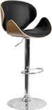 Beech Bentwood Adjustable Height Barstool with Curved Black Vinyl Seat and Back