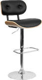 Beech Bentwood Adjustable Height Barstool with Button Tufted Black Vinyl Upholstery