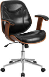Mid-Back Black Leather Executive Wood Swivel Office Chair