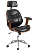 High Back Black Leather Executive Wood Swivel Office Chair