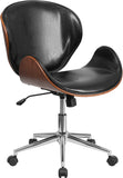 Mid-Back Walnut Wood Swivel Conference Chair in Black Leather