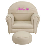 Personalized Kids Beige Vinyl Rocker Chair and Footrest