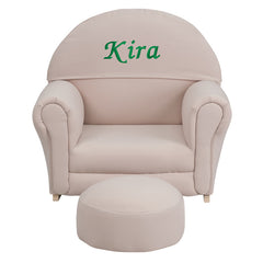 Personalized Kids Beige Fabric Rocker Chair and Footrest