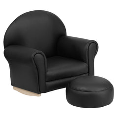 Kids Black Vinyl Rocker Chair and Footrest