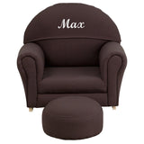 Personalized Kids Brown Fabric Rocker Chair and Footrest