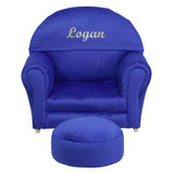 Personalized Kids Blue Microfiber Rocker Chair and Footrest