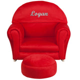 Personalized Kids Red Microfiber Rocker Chair and Footrest