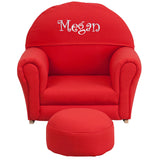 Personalized Kids Red Fabric Rocker Chair and Footrest