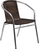Aluminum and Dark Brown Rattan Indoor-Outdoor Restaurant Chair