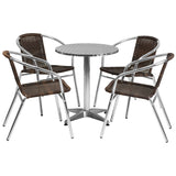 23.5'' Round Aluminum Indoor-Outdoor Table with 4 Rattan Chairs