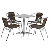 23.5'' Square Aluminum Indoor-Outdoor Table with 4 Rattan Chairs